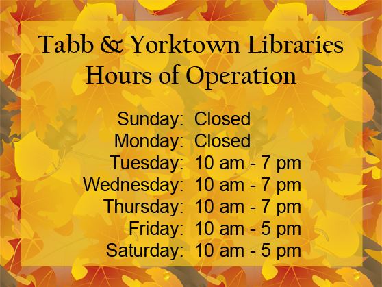 Tabb & Yorktown Library Modified Hours of Operation