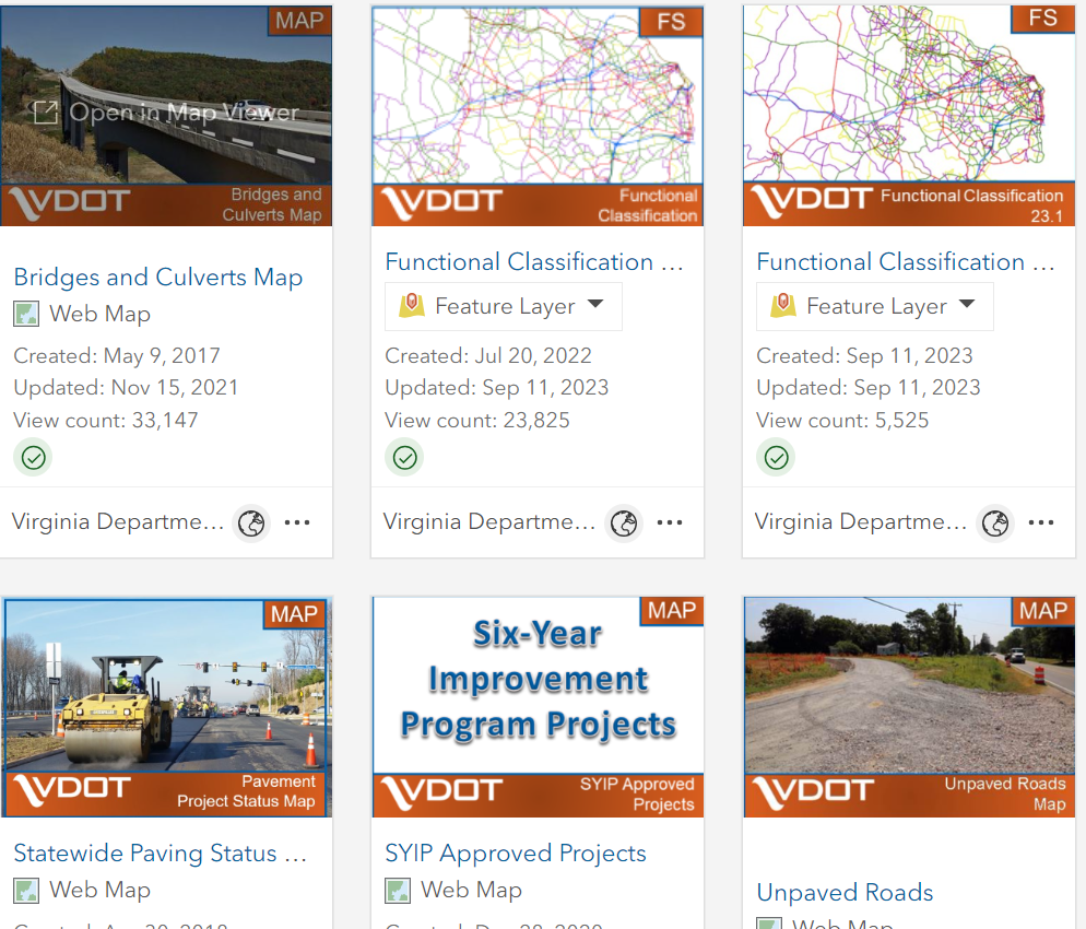 Virginia Roads Open Data: Web Maps