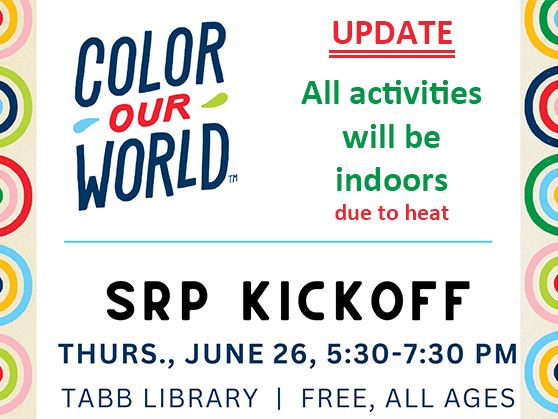 Summer Reading Kick Off on June 26 moved inside Tabb Library